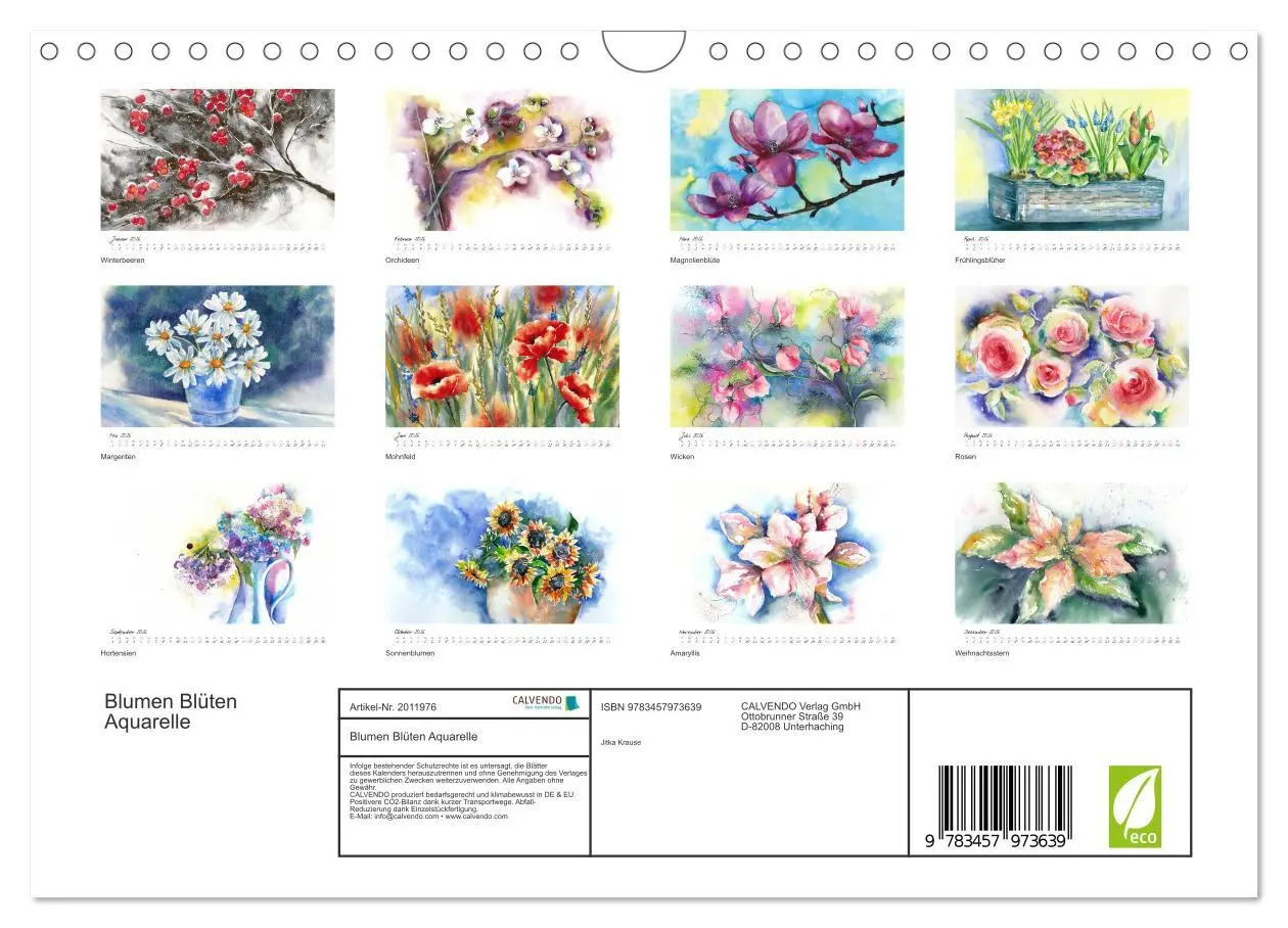 Bild: 9783457973639 | Blumen Blüten Aquarelle (Wandkalender 2026 DIN A4 quer), CALVENDO...