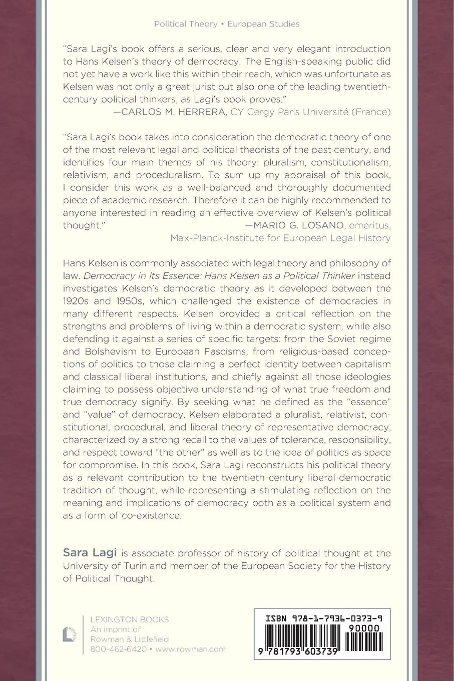 Rückseite: 9781793603739 | Democracy in Its Essence | Hans Kelsen as A Political Thinker | Lagi