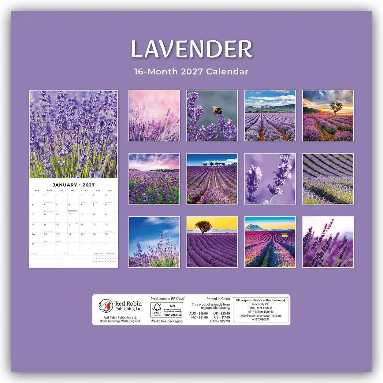 Rückseite: 9781837013739 | Lavender - Lavendel 2027 - 16-Monatskalender | Robin Red | Kalender