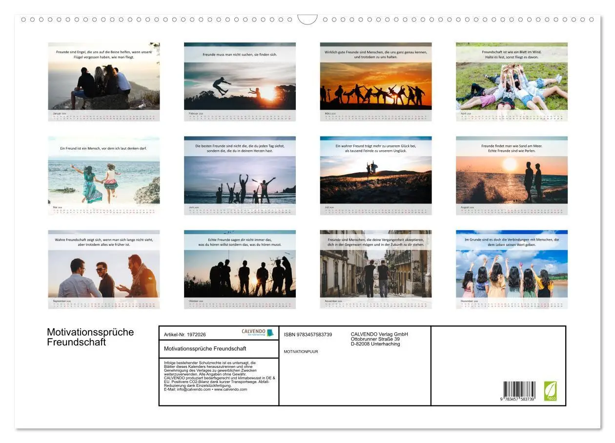 Bild: 9783457583739 | Motivationssprüche Freundschaft (Wandkalender 2026 DIN A2 quer),...