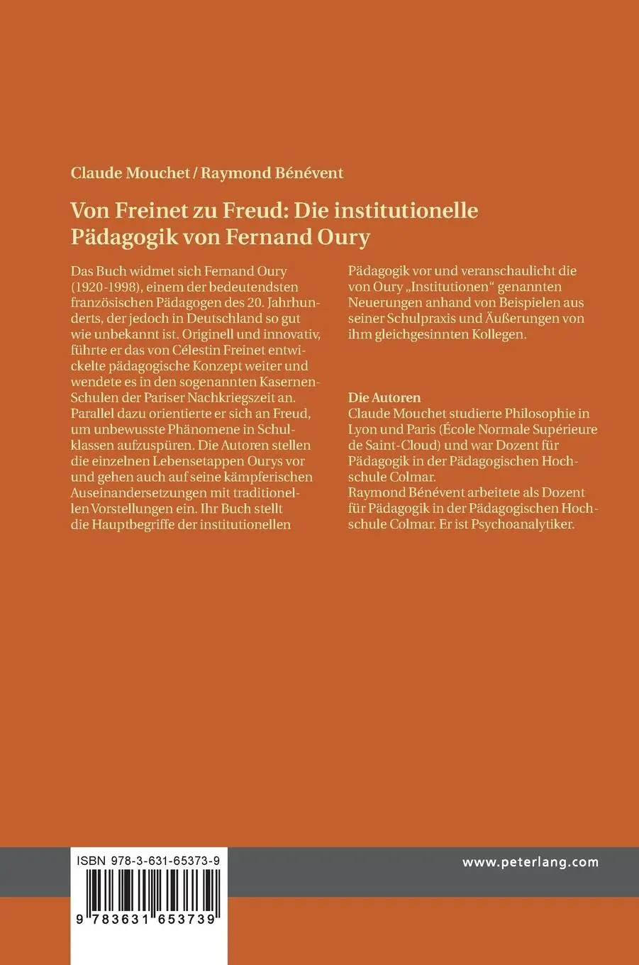 Rückseite: 9783631653739 | Von Freinet zu Freud: Die institutionelle Pädagogik von Fernand Oury
