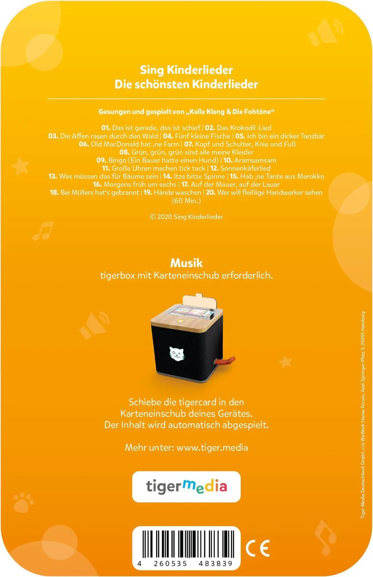 Bild: 4260535483839 | tigercard - Sing Kinderlieder - Die schönsten Kinderlieder | Deutsch