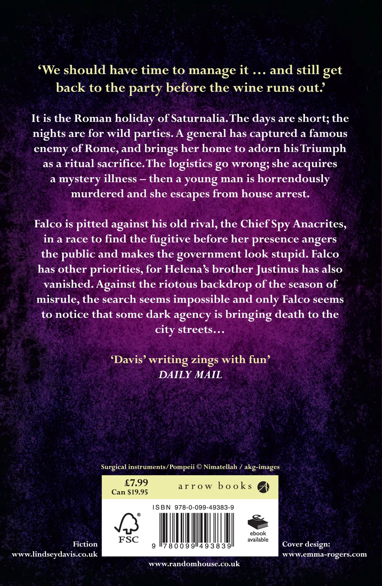 Rückseite: 9780099493839 | Saturnalia | (Falco 18) | Lindsey Davis | Taschenbuch | Englisch