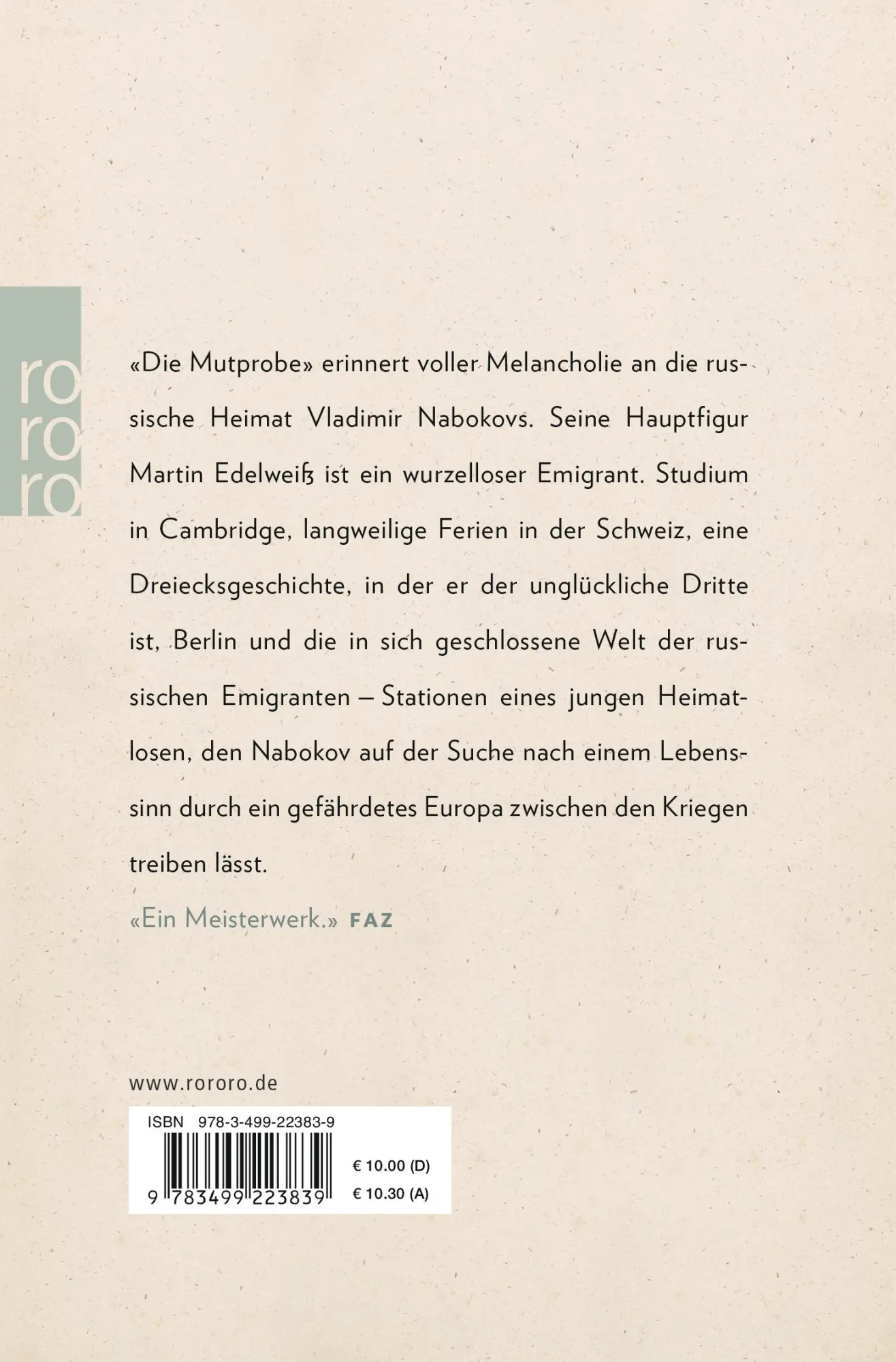 Rückseite: 9783499223839 | Die Mutprobe | Vladimir Nabokov | Taschenbuch | 348 S. | Deutsch