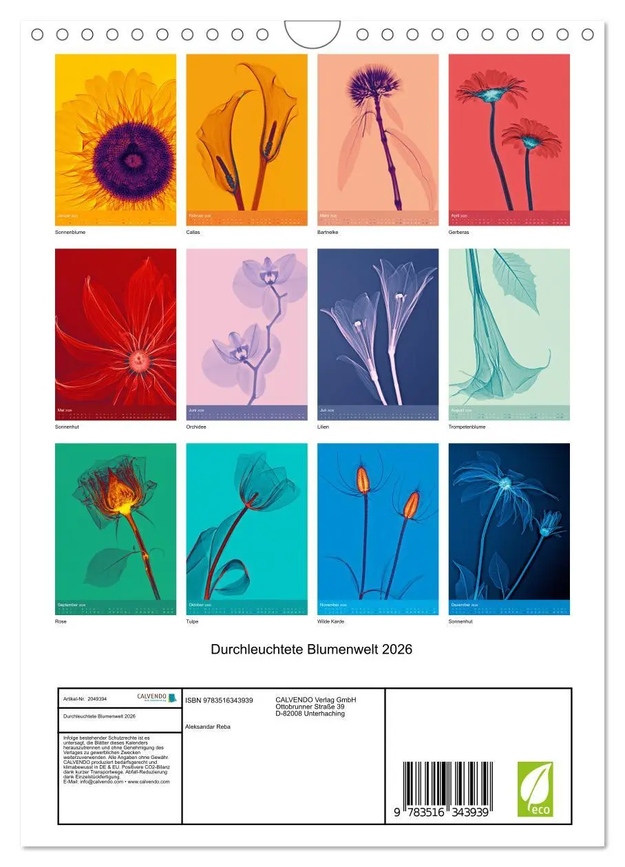Bild: 9783516343939 | Durchleuchtete Blumenwelt 2026 (Wandkalender 2026 DIN A4 hoch),...