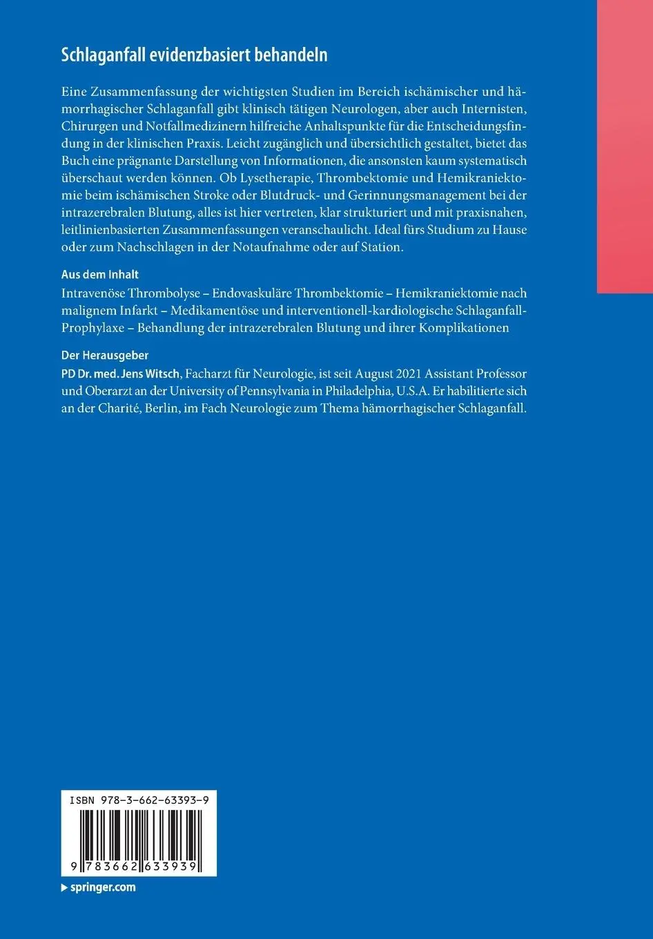 Rückseite: 9783662633939 | Schlaganfall evidenzbasiert behandeln | Jens Witsch | Taschenbuch