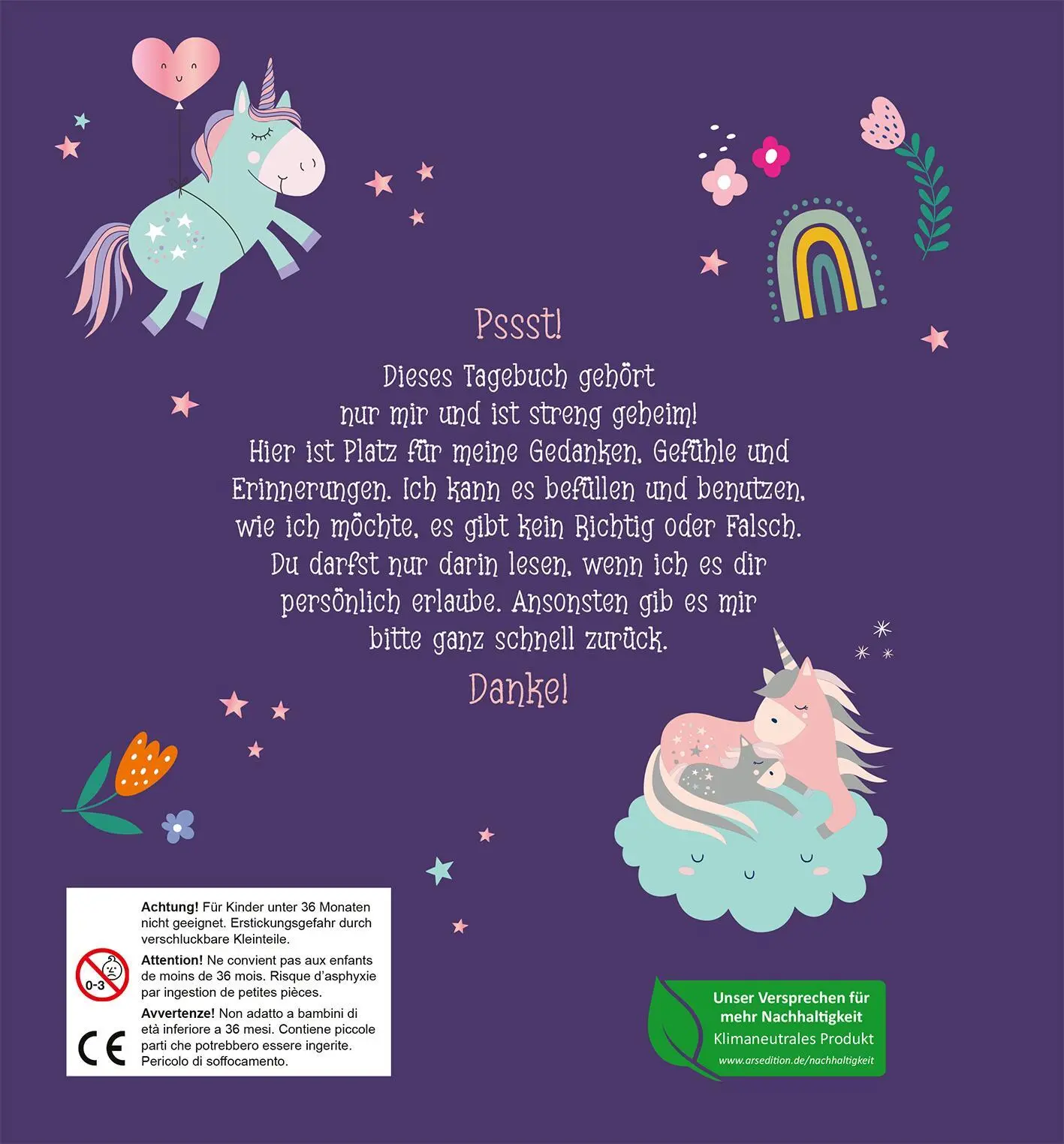 Rückseite: 4014489134039 | Mein Tagebuch - Einhorn (mit Schloss) | Buch | 80 S. | Deutsch | 2024