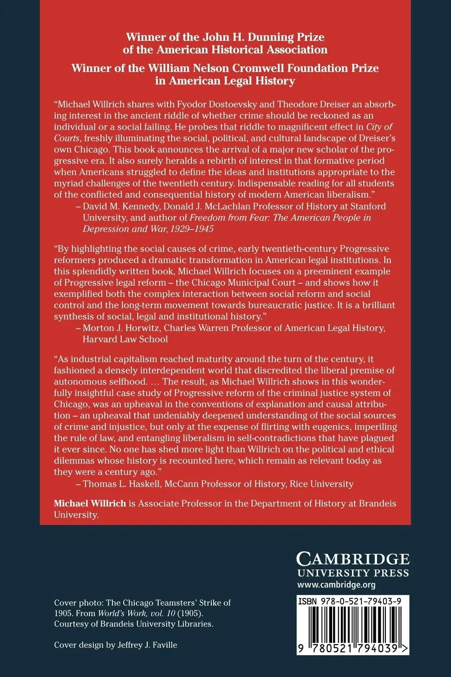 Rückseite: 9780521794039 | City of Courts | Socializing Justice in Progressive Era Chicago | Buch