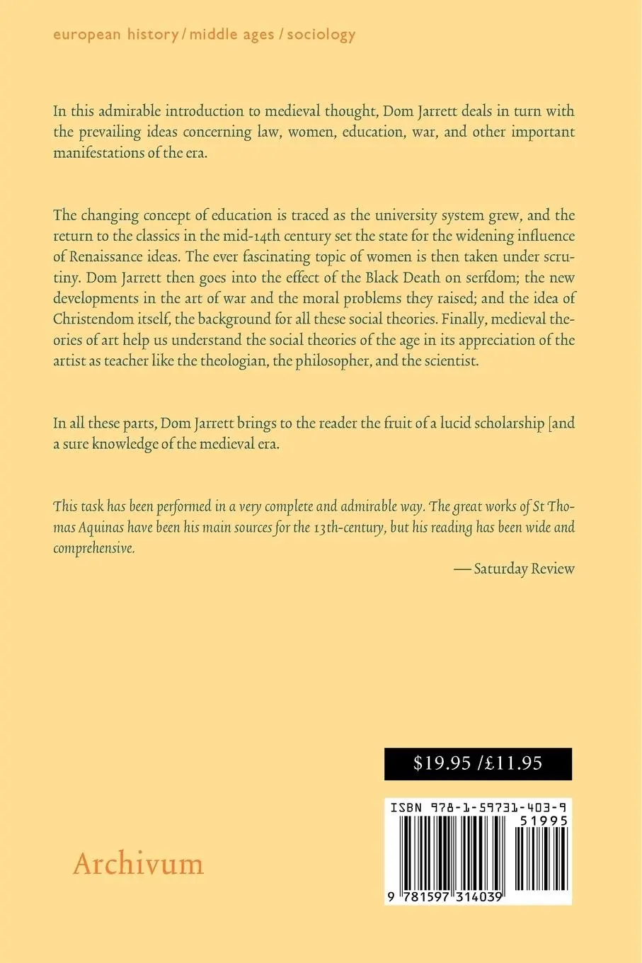Rückseite: 9781597314039 | Social Theories of the Middle Ages (1200-1500) | Bede Jarrett | Buch