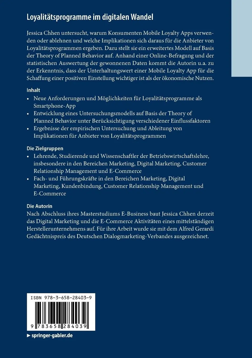 Rückseite: 9783658284039 | Loyalitätsprogramme im digitalen Wandel | Jessica Chhen | Taschenbuch