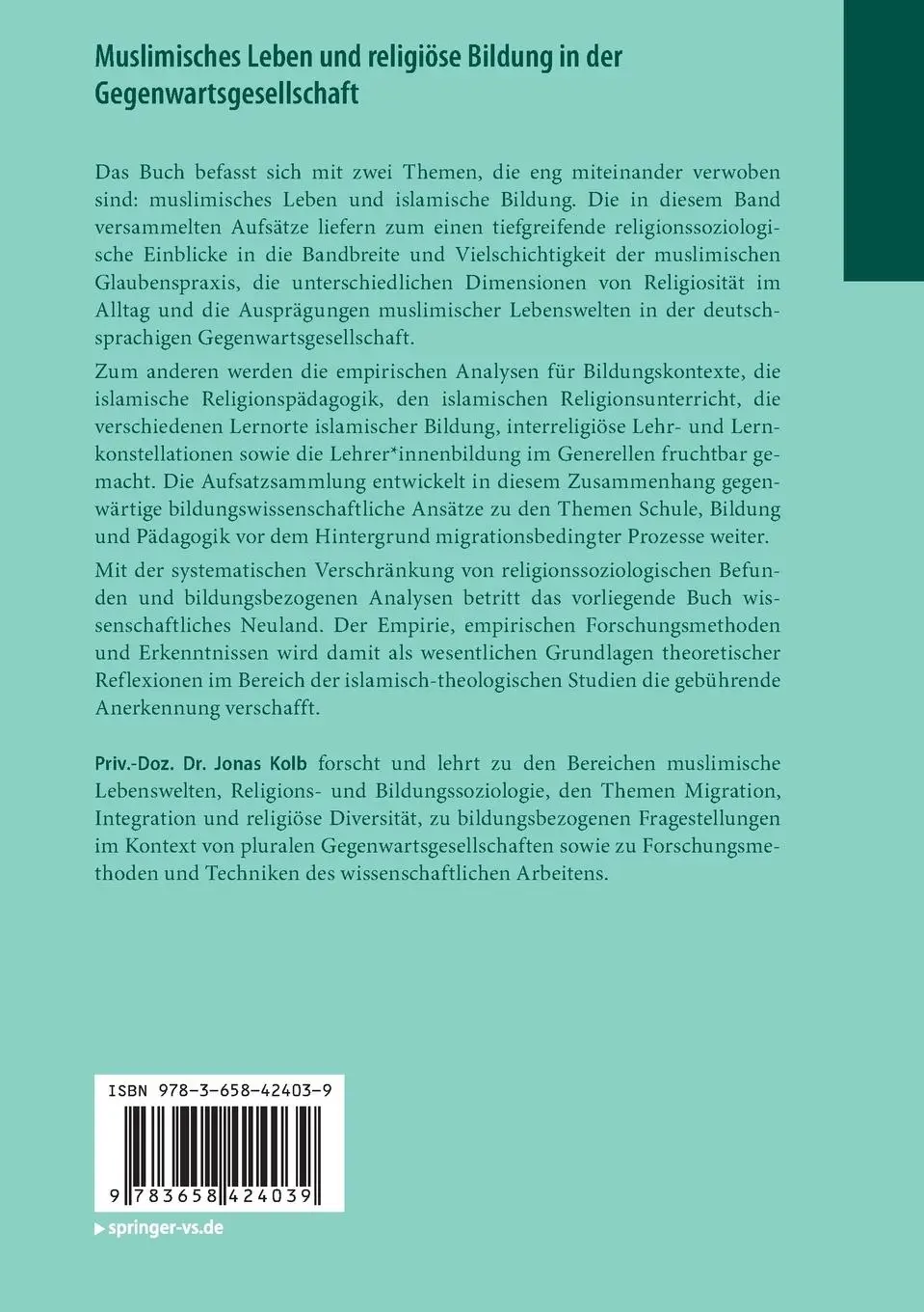 Rückseite: 9783658424039 | Muslimisches Leben und religiöse Bildung in der Gegenwartsgesellschaft