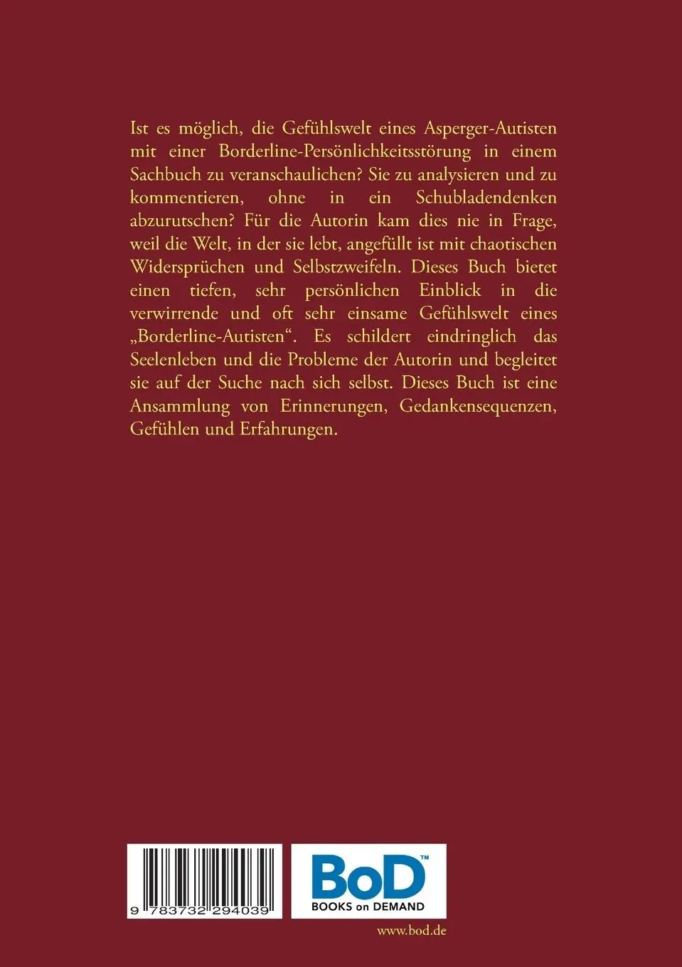 Rückseite: 9783732294039 | Eine Welt zwischen Autismus und Borderline | Janina Bürger | Buch
