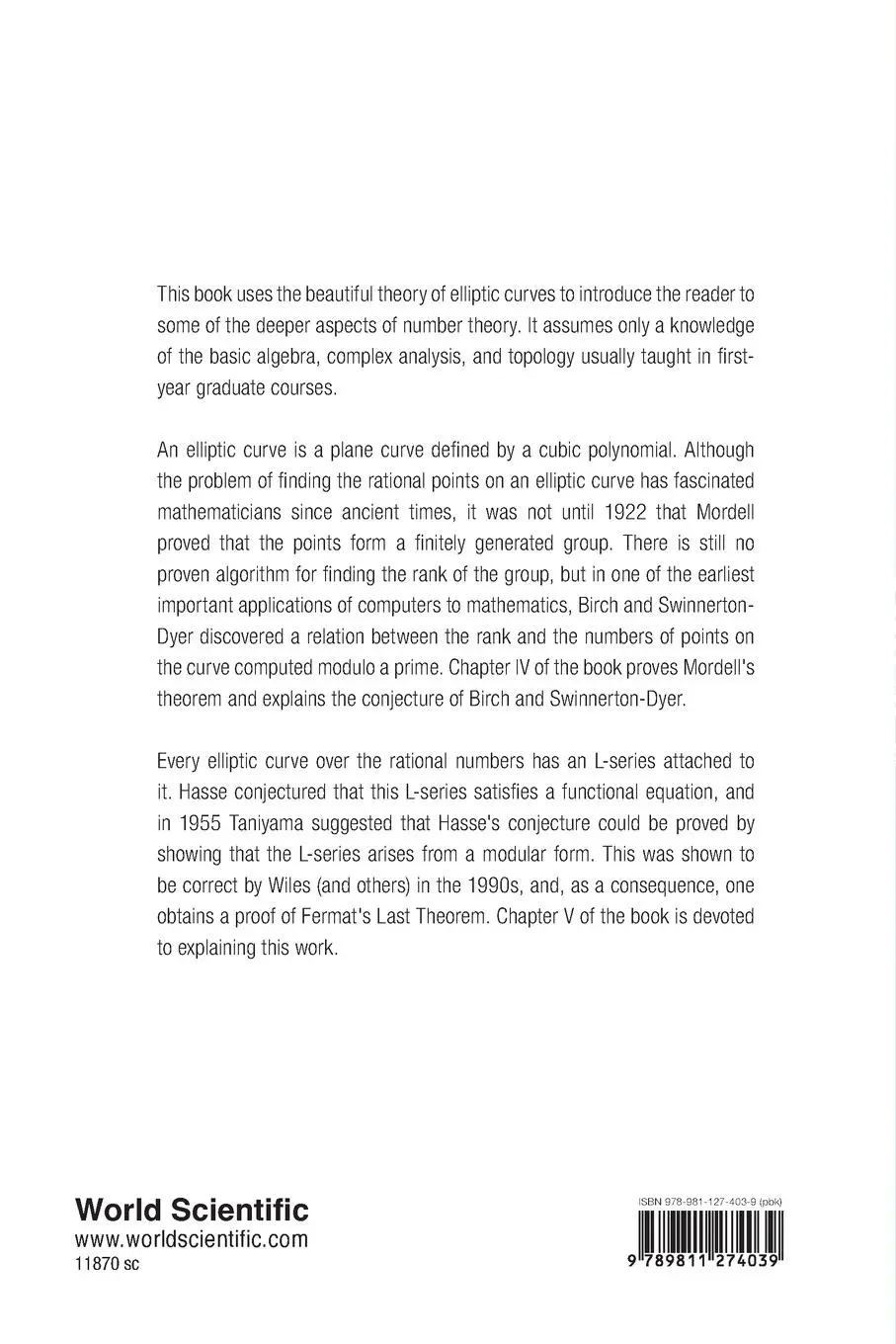Rückseite: 9789811274039 | ELLIPTIC CURVES (2ND ED) | James S Milne | Taschenbuch | Englisch