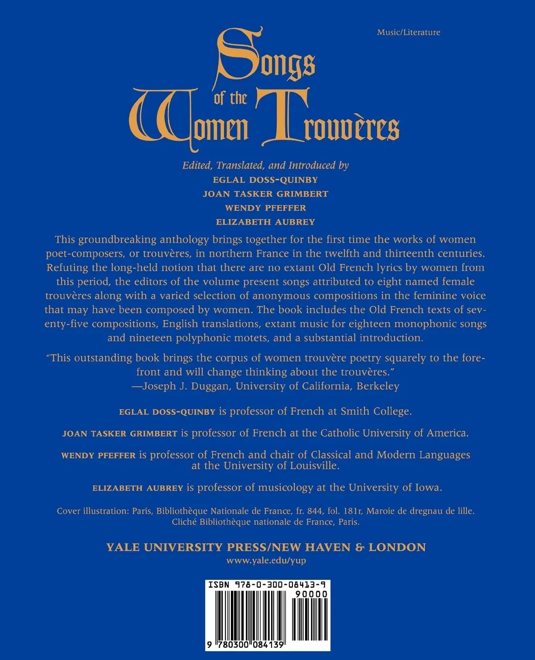Rückseite: 9780300084139 | Songs of the Women Trouveres | Eglal Doss-Quinby (u. a.) | Taschenbuch