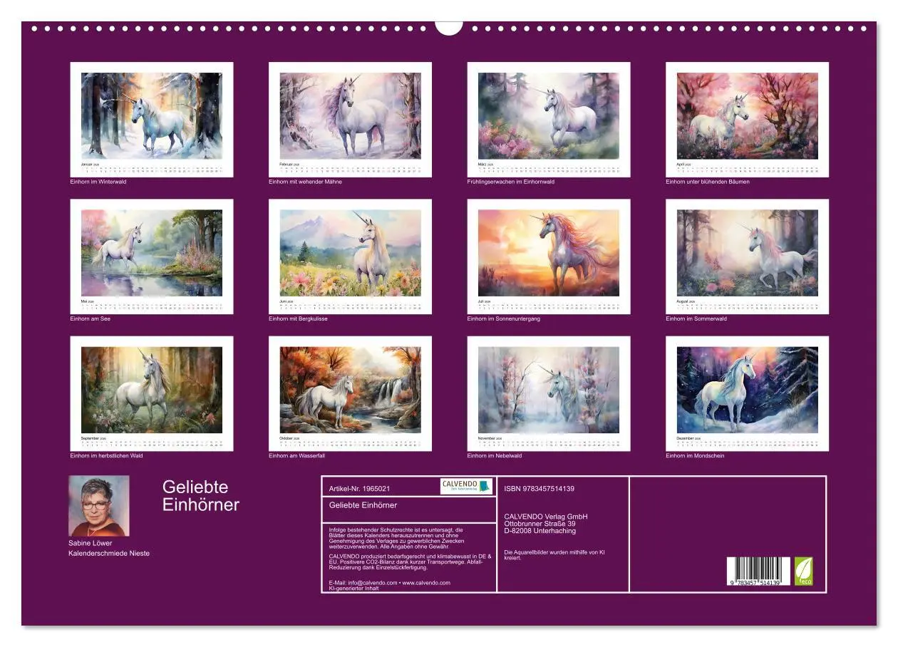 Bild: 9783457514139 | Geliebte Einhörner (Wandkalender 2026 DIN A2 quer), CALVENDO...