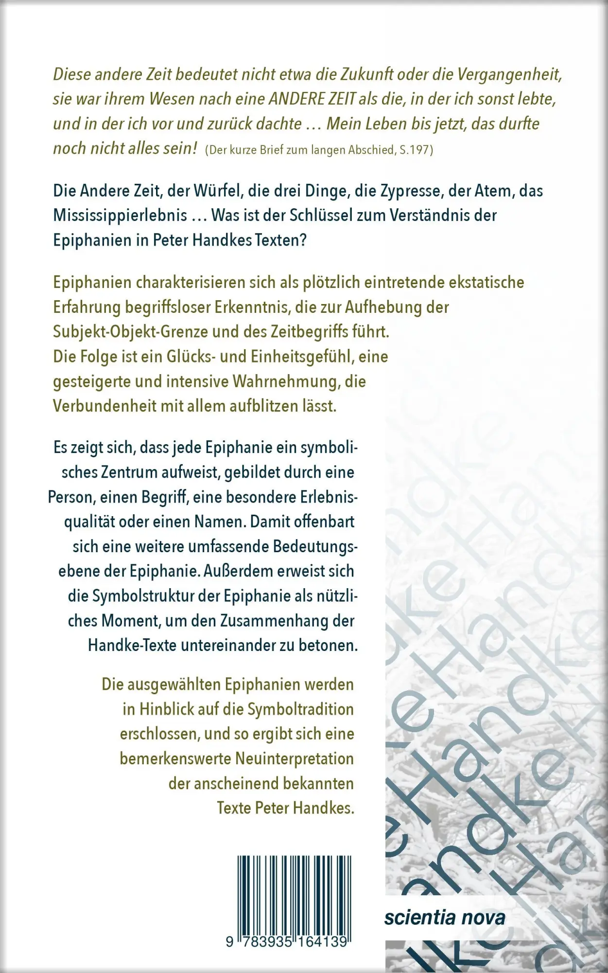 Rückseite: 9783935164139 | Die Symbolik der Epiphanien in Peter Handkes Texten | Wolfram Frietsch