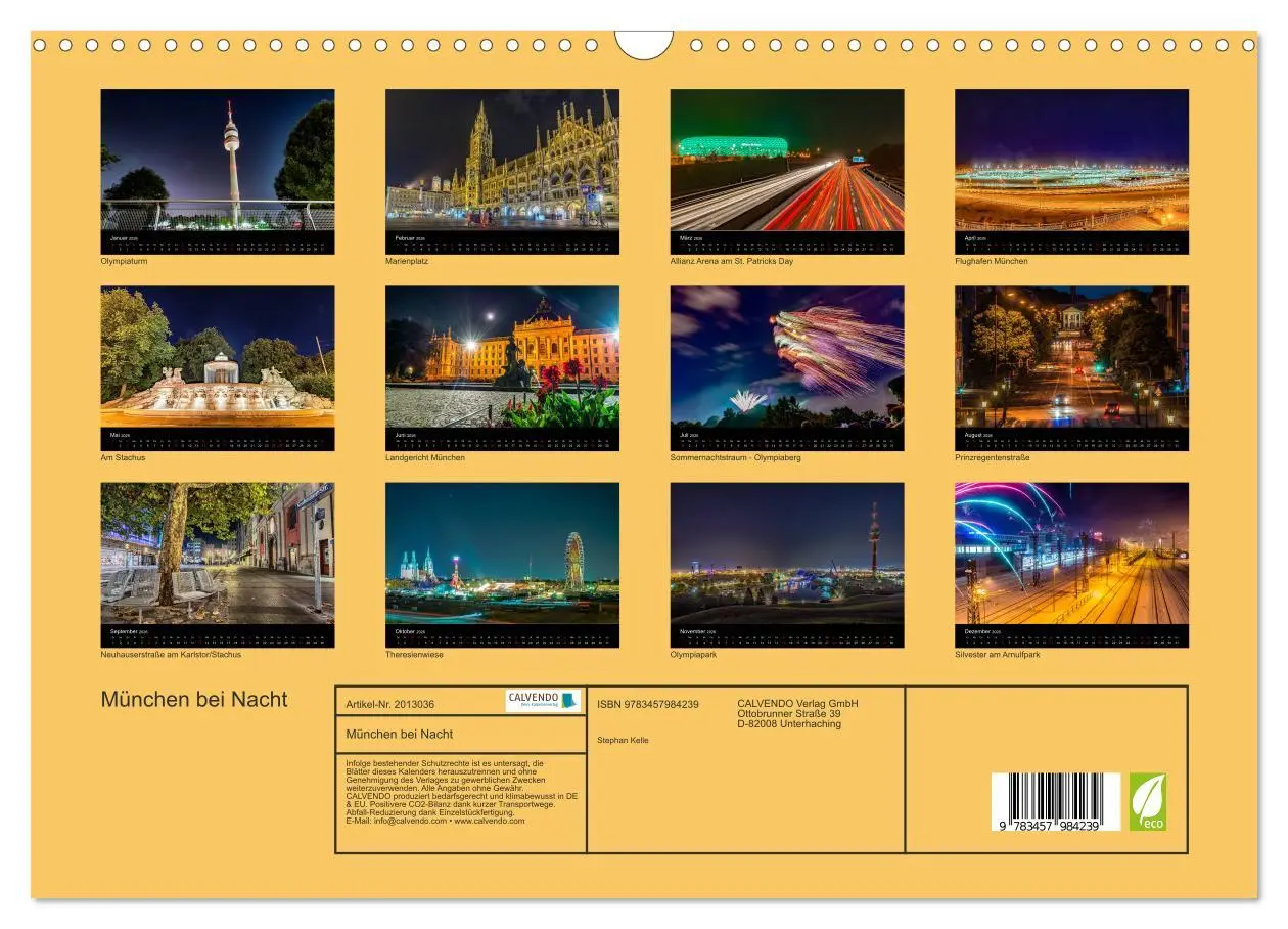 Bild: 9783457984239 | München bei Nacht (Wandkalender 2026 DIN A3 quer), CALVENDO...