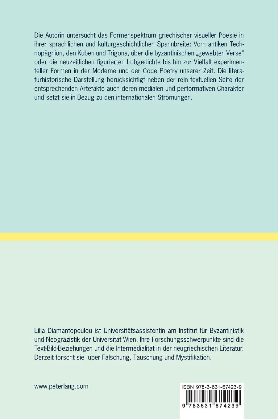 Rückseite: 9783631674239 | Griechische visuelle Poesie | Von der Antike bis zur Gegenwart | Buch