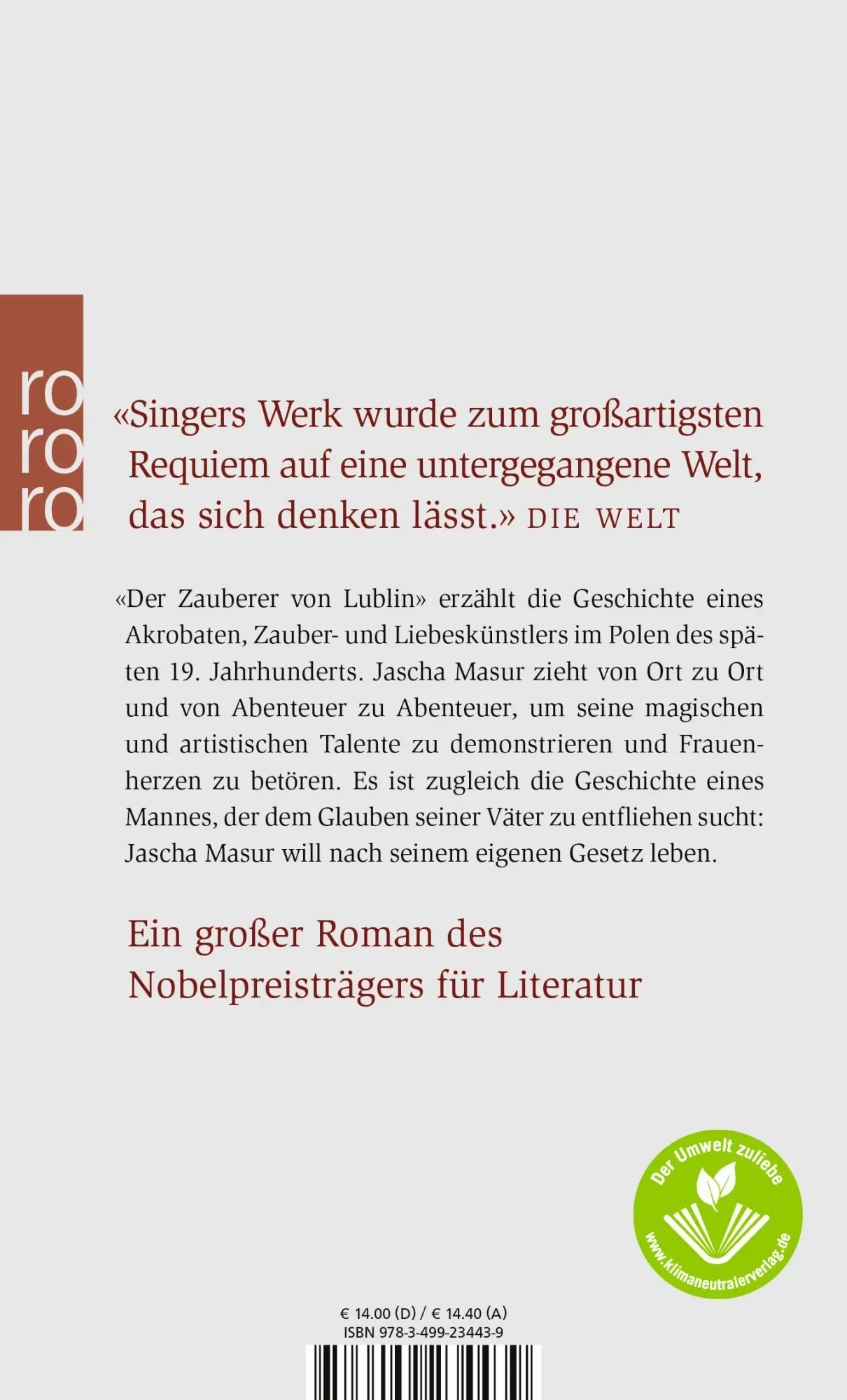 Rückseite: 9783499234439 | Der Zauberer von Lublin | Isaac Bashevis Singer | Taschenbuch | 288 S.