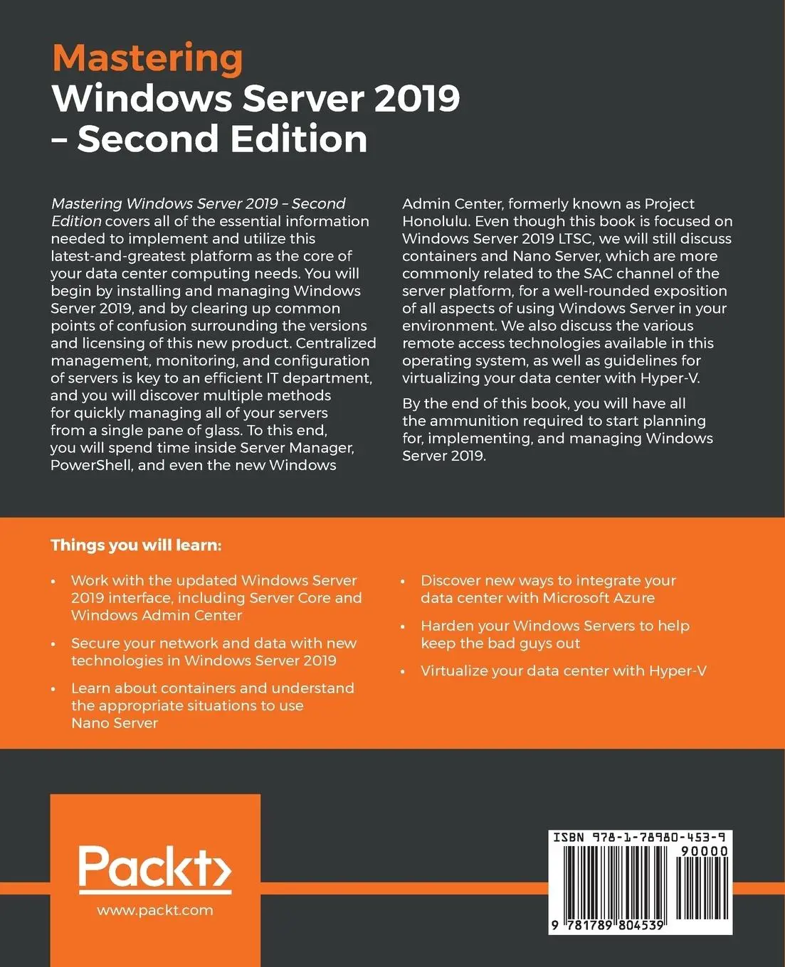 Rückseite: 9781789804539 | Mastering Windows Server 2019 - Second Edition | Jordan Krause | Buch