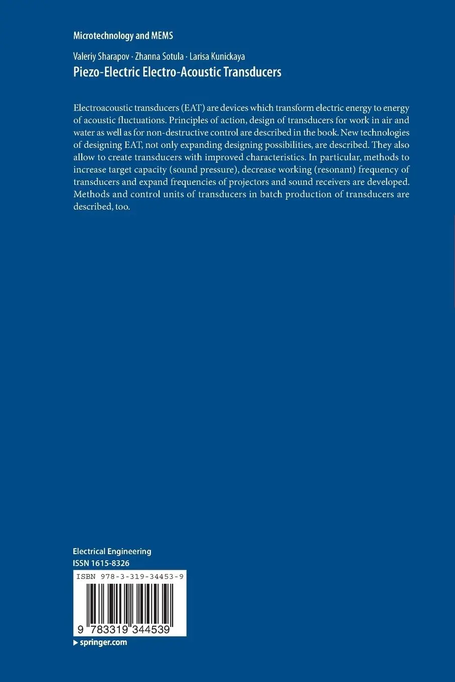 Rückseite: 9783319344539 | Piezo-Electric Electro-Acoustic Transducers | Valeriy Sharapov (u. a.)