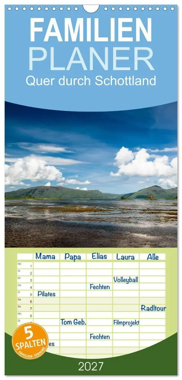 Familienplaner 2027 - Quer durch Schottland mit 5 Spalten (Wandkalender, 21 x 45 cm) CALVENDO