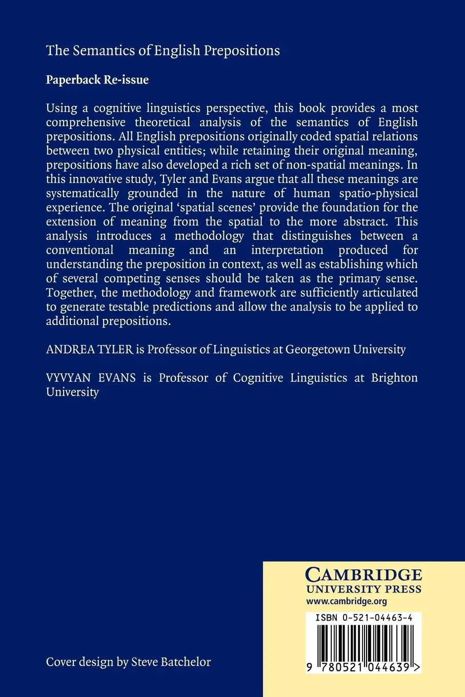 Rückseite: 9780521044639 | The Semantics of English Prepositions | Andrea Tyler (u. a.) | Buch