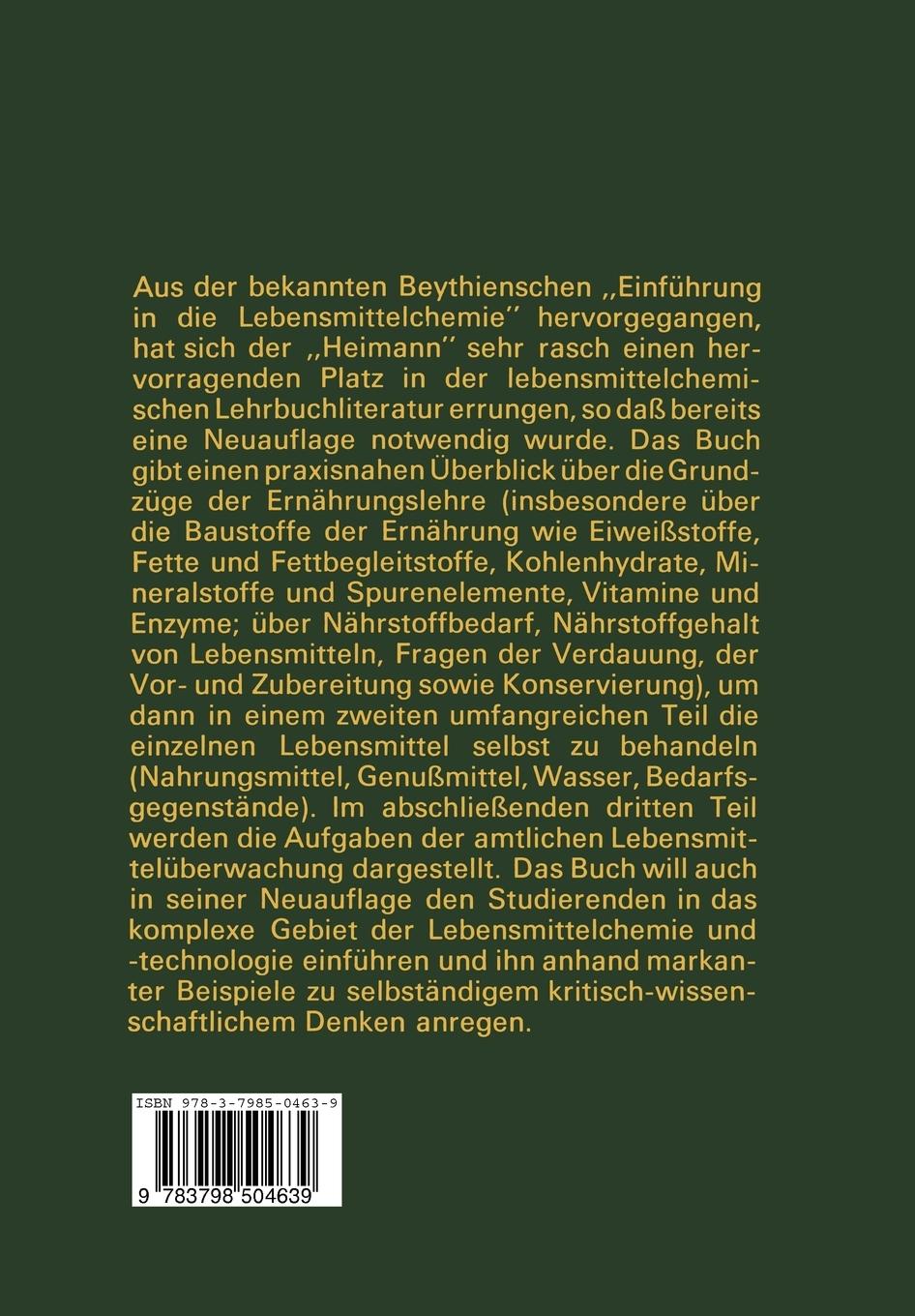 Rückseite: 9783798504639 | Grundzüge der Lebensmittelchemie | W. Heimann | Taschenbuch | xxviii
