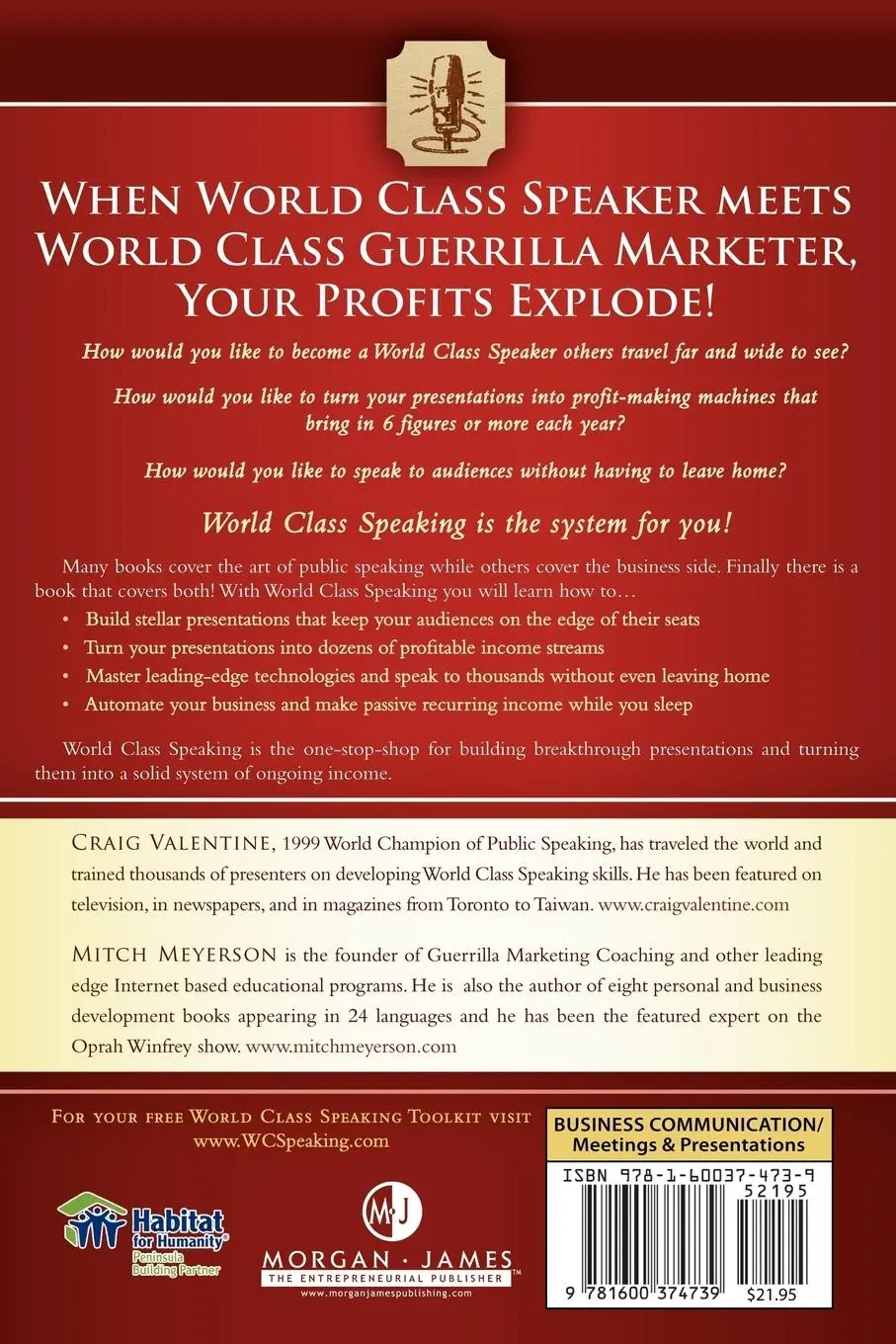 Rückseite: 9781600374739 | World Class Speaking | Craig Valentine (u. a.) | Taschenbuch | 2009