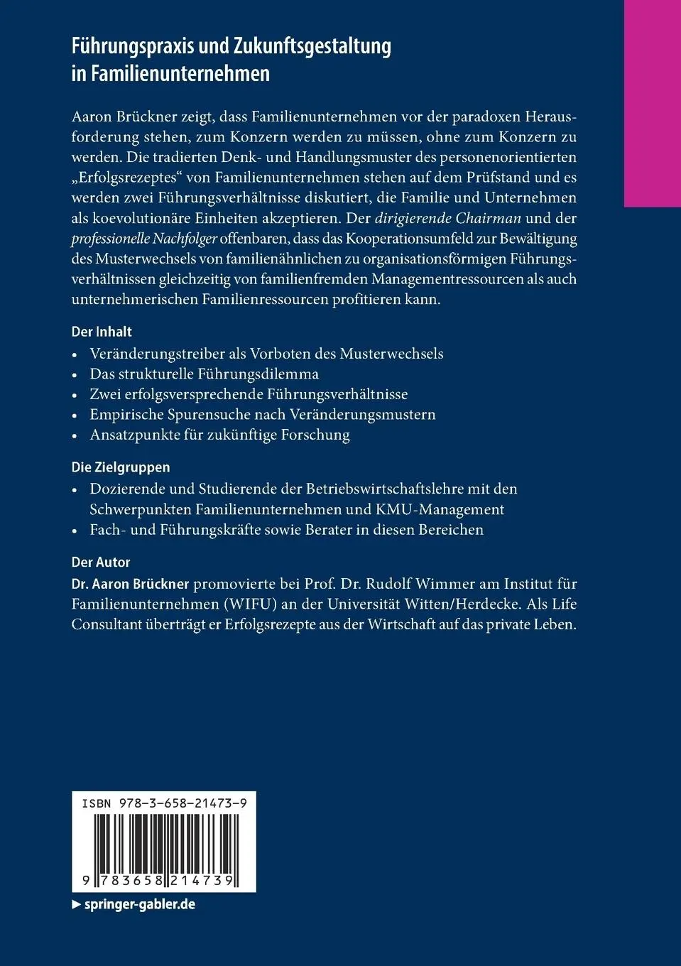 Rückseite: 9783658214739 | Führungspraxis und Zukunftsgestaltung in Familienunternehmen | Buch