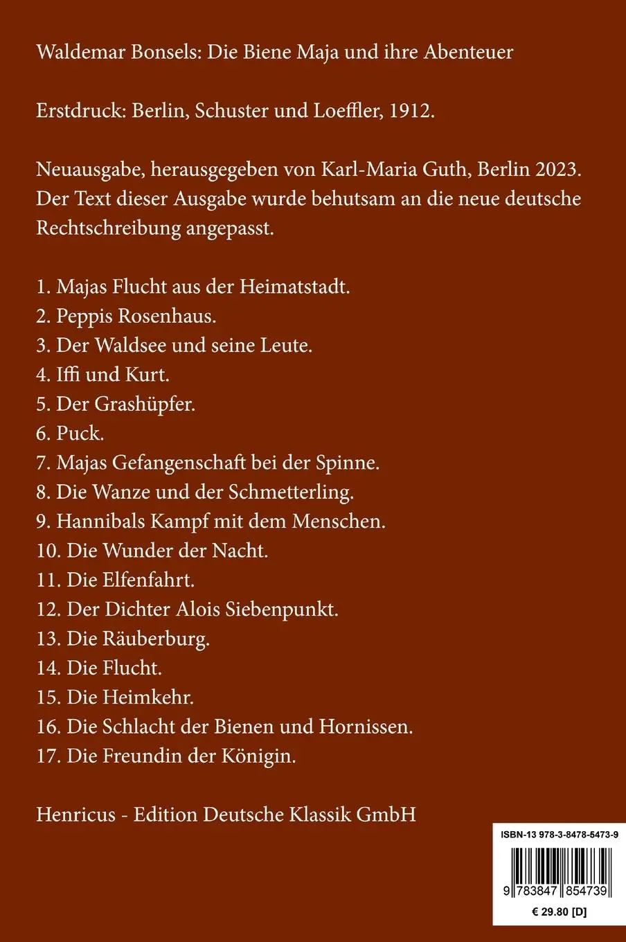 Rückseite: 9783847854739 | Die Biene Maja und ihre Abenteuer (Großdruck) | Waldemar Bonsels