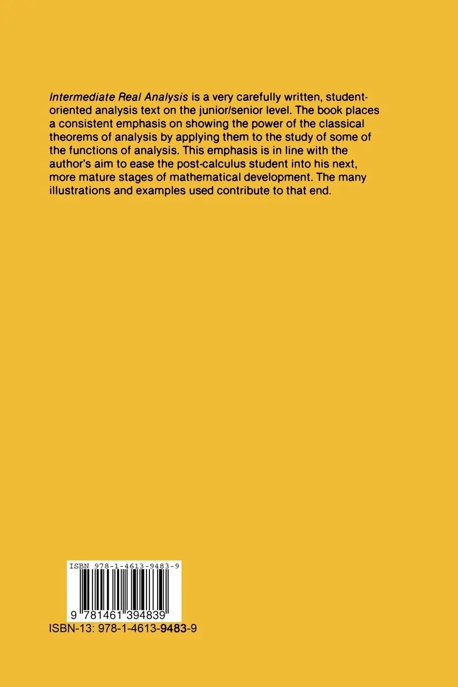 Rückseite: 9781461394839 | Intermediate Real Analysis | E. Fischer | Taschenbuch | xiv | Englisch