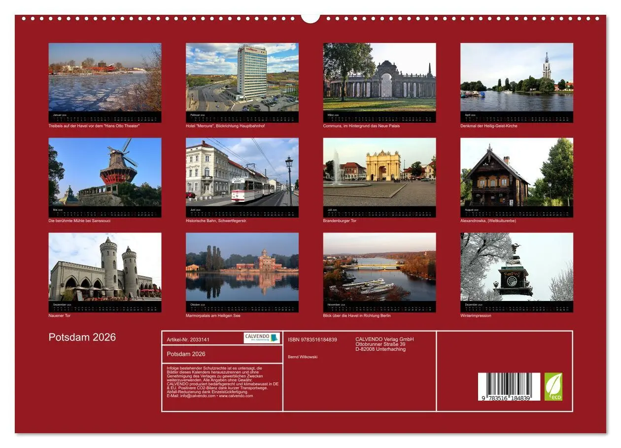 Bild: 9783516184839 | Potsdam 2026 (hochwertiger Premium Wandkalender 2026 DIN A2 quer),...