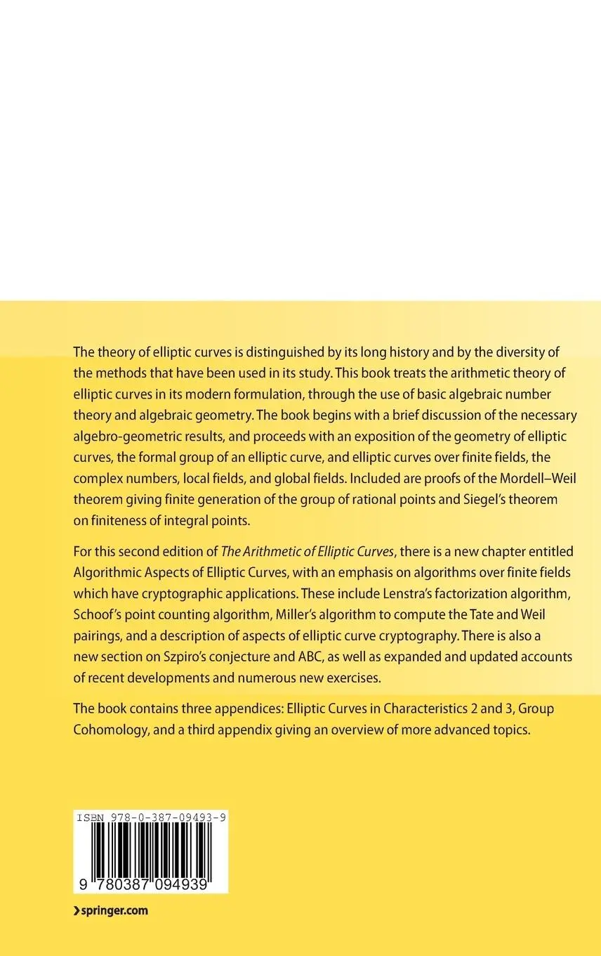 Rückseite: 9780387094939 | The Arithmetic of Elliptic Curves | Joseph H. Silverman | Buch | xx