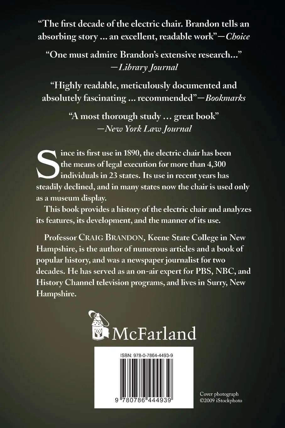 Rückseite: 9780786444939 | The Electric Chair | An Unnatural American History | Craig Brandon