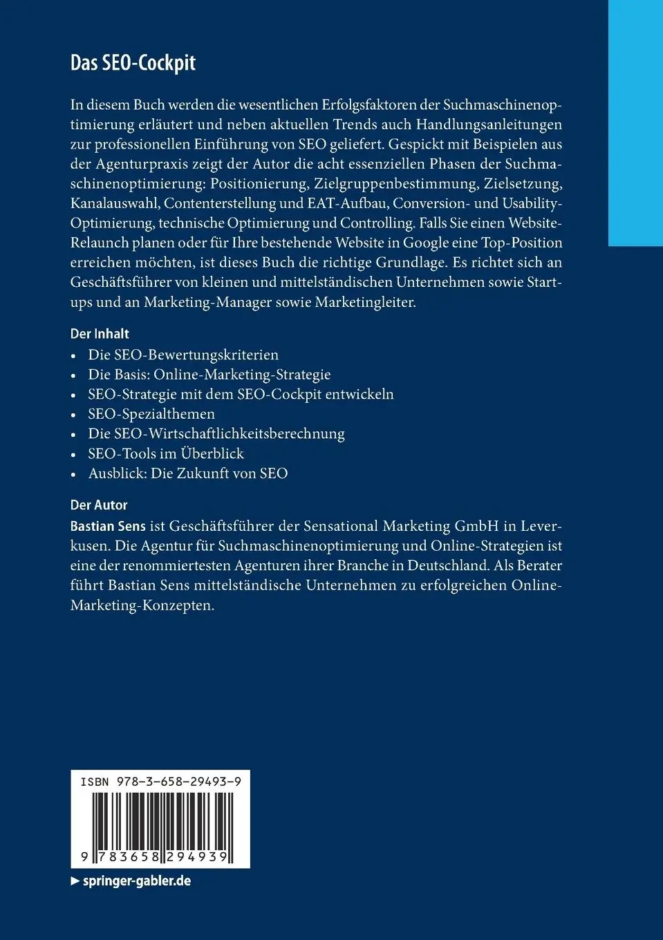 Rückseite: 9783658294939 | Das SEO-Cockpit | Bastian Sens | Taschenbuch | xii | Deutsch | 2020