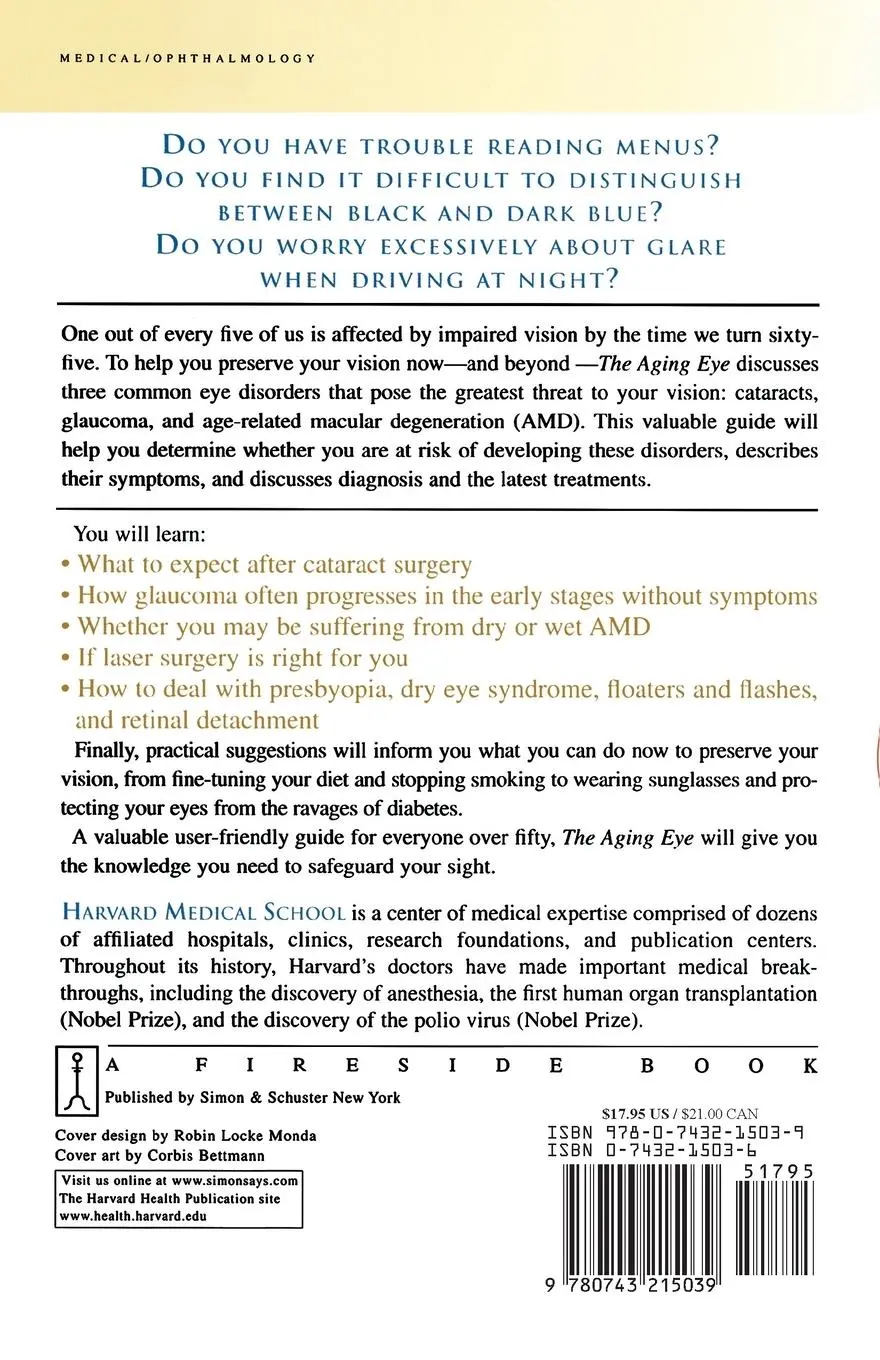 Rückseite: 9780743215039 | The Aging Eye | Harvard Medical School | Taschenbuch | No Series