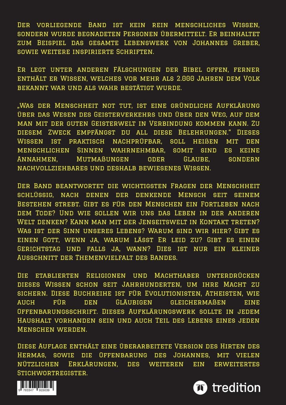 Rückseite: 9783347915039 | 2. Auflage 1. Band von Neuaufbau der Urbibel | Johannes Greber (u. a.)