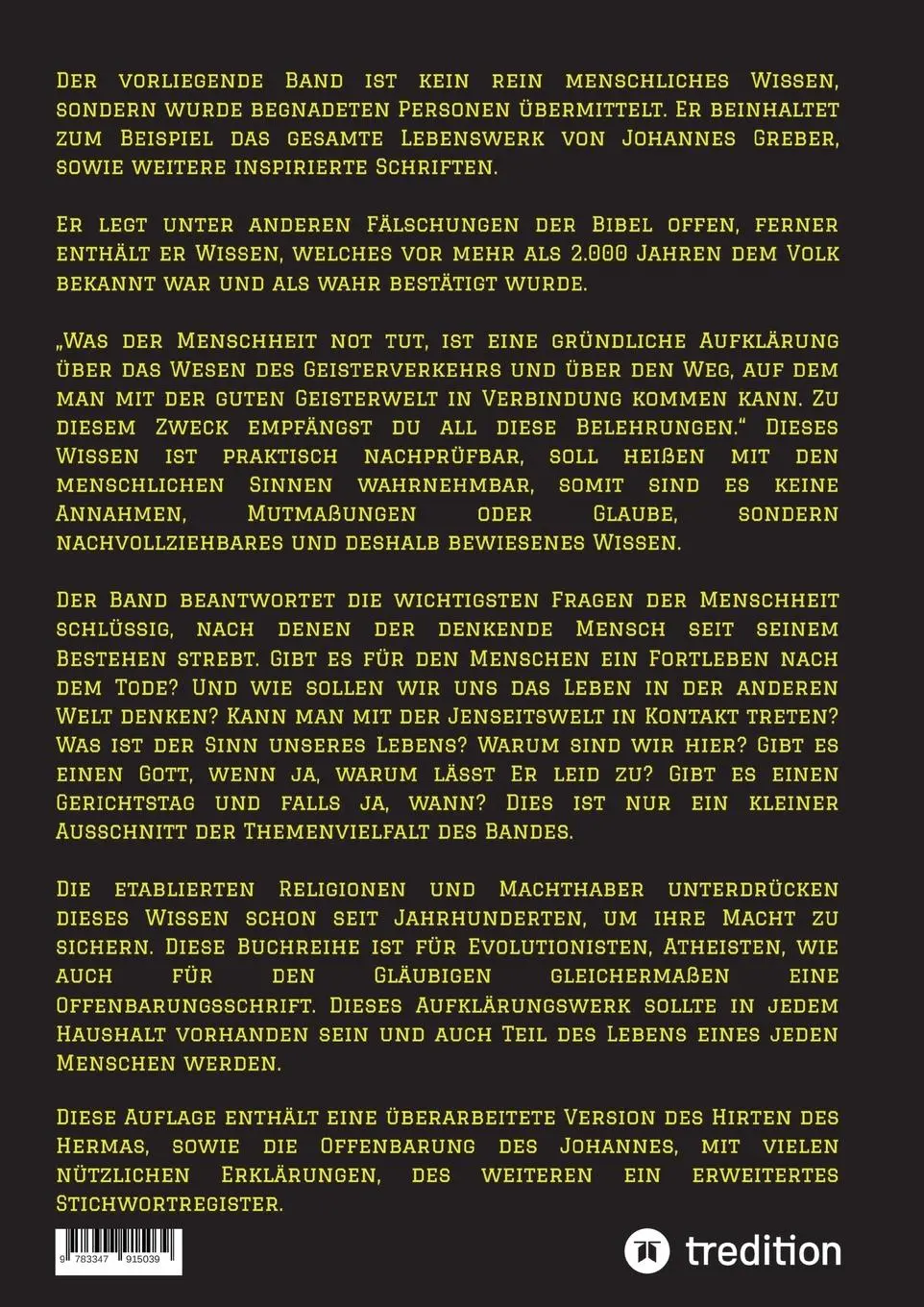 Rückseite: 9783347915039 | 2. Auflage 1. Band von Neuaufbau der Urbibel | Johannes Greber (u. a.)