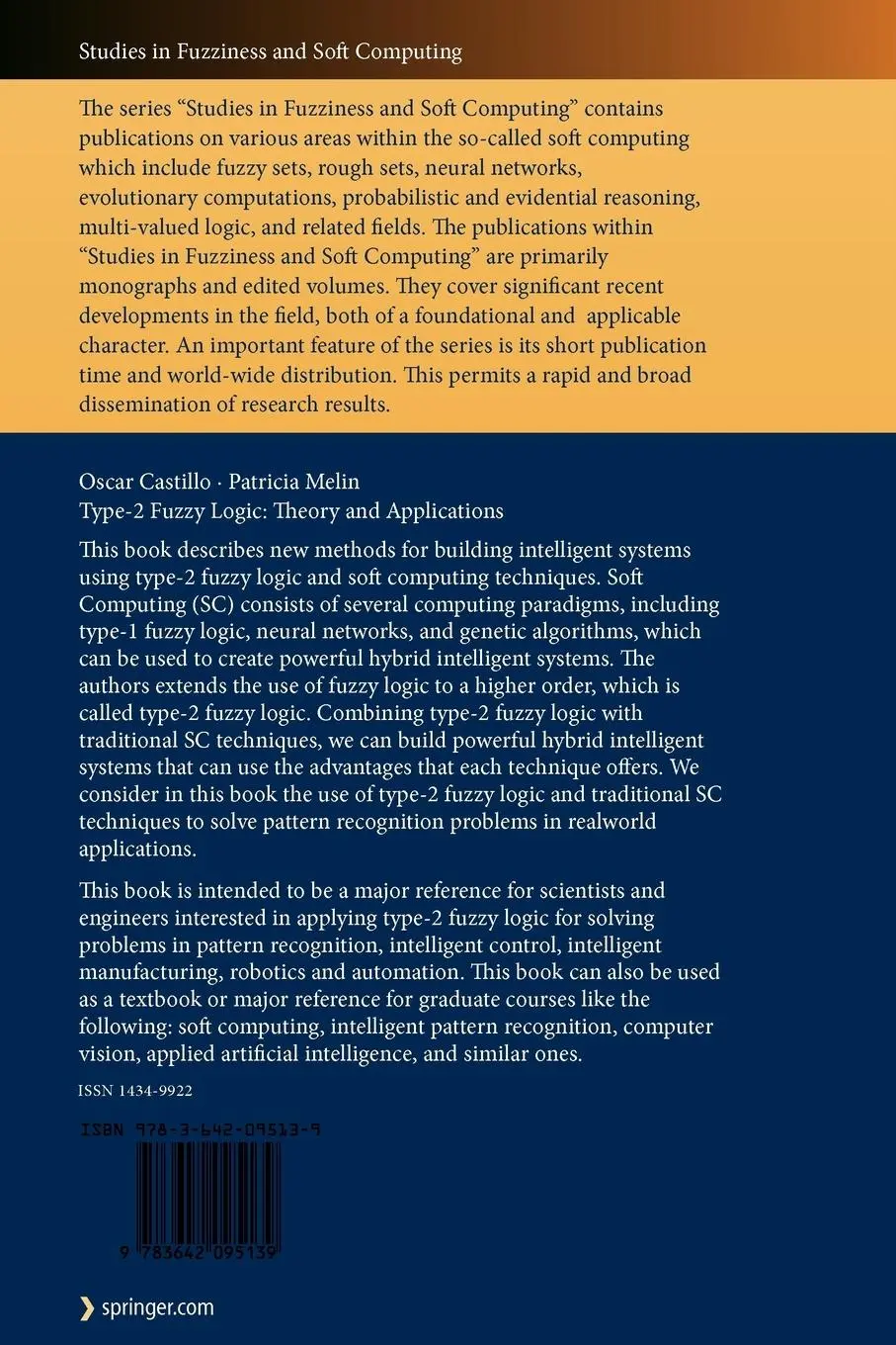 Rückseite: 9783642095139 | Type-2 Fuzzy Logic: Theory and Applications | Oscar Castillo (u. a.)