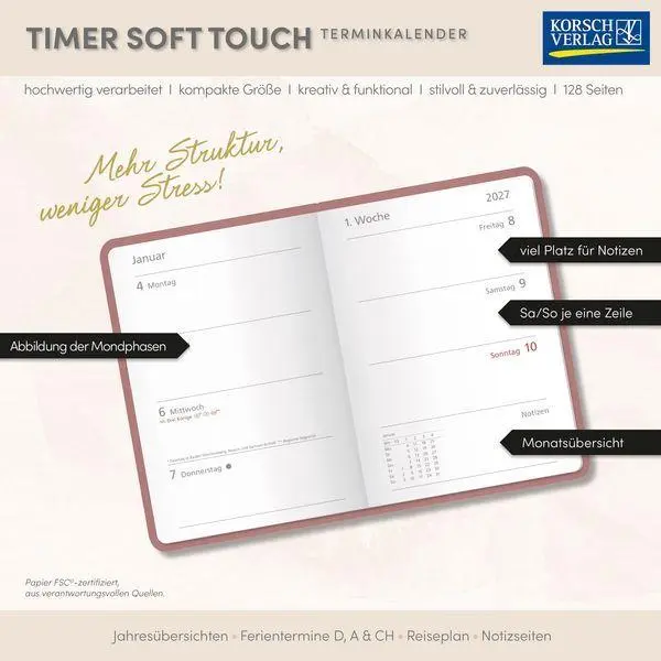 Bild: 9783819305139 | Timer Soft Touch rose 2027 | Korsch Verlag | Buch | 128 S. | Deutsch