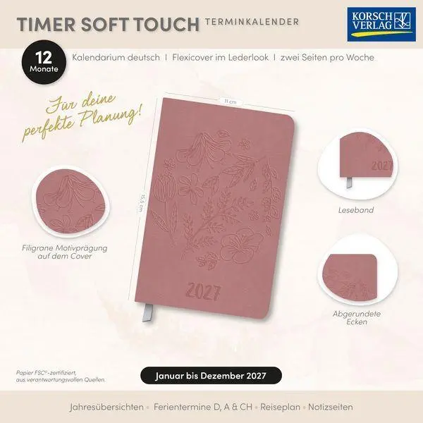 Bild: 9783819305139 | Timer Soft Touch rose 2027 | Korsch Verlag | Buch | 128 S. | Deutsch