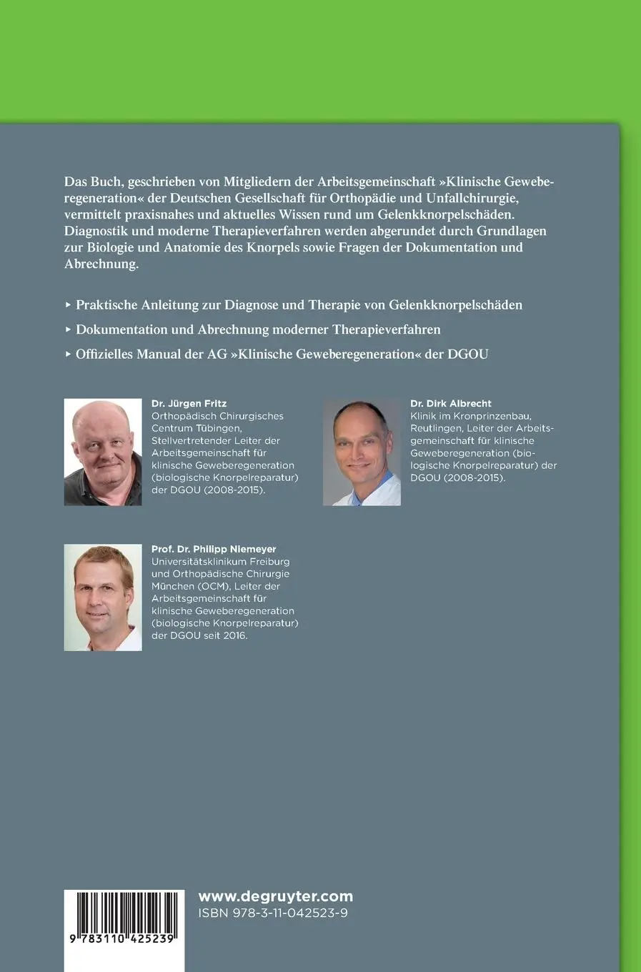 Rückseite: 9783110425239 | Knorpeltherapie | Jürgen Fritz (u. a.) | Buch | XXII | Deutsch | 2016