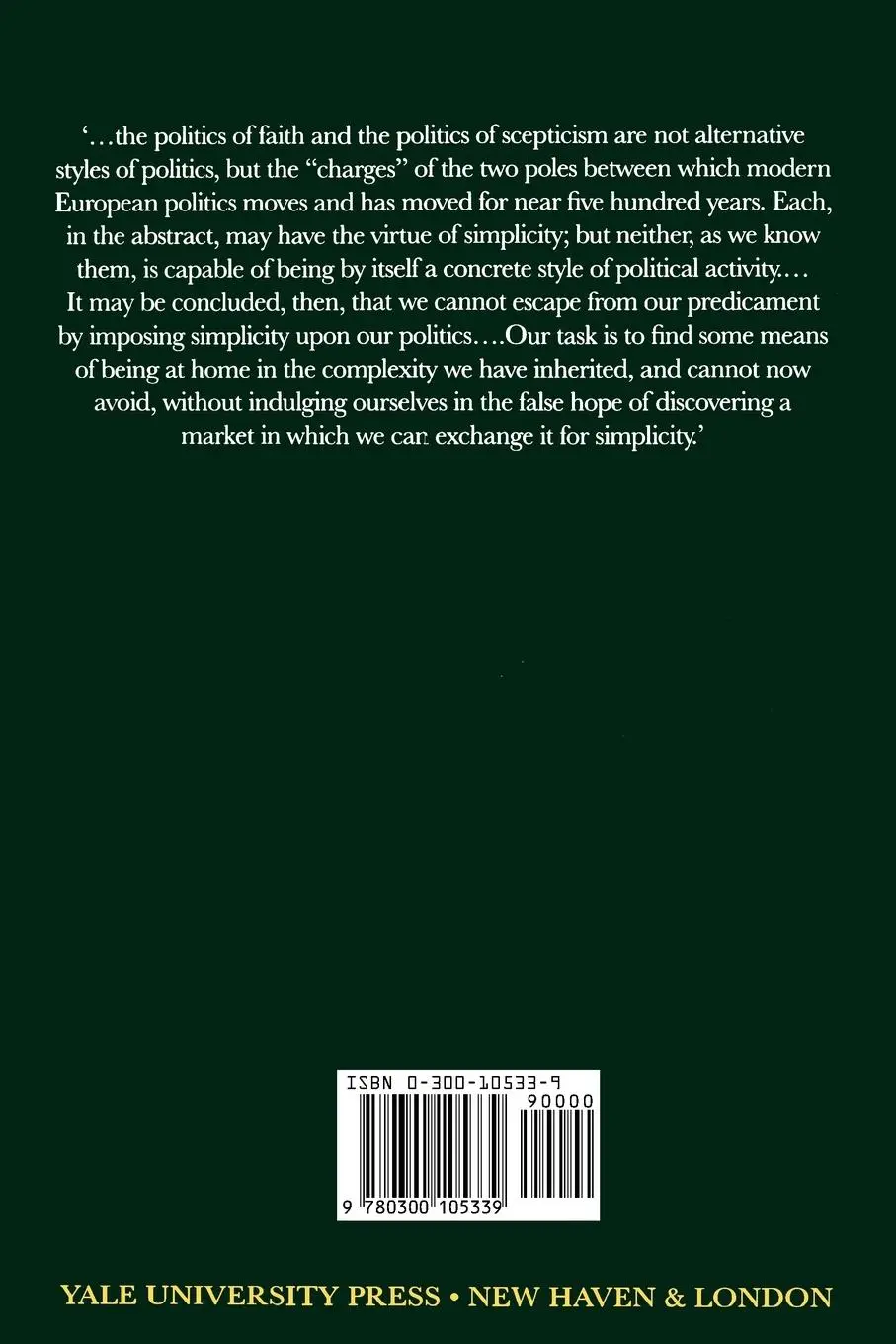 Rückseite: 9780300105339 | The Politics of Faith and the Politics of Scepticism | Oakeshott