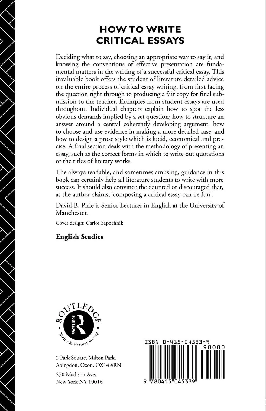 Rückseite: 9780415045339 | How to Write Critical Essays | David B. Pirie | Taschenbuch | Englisch