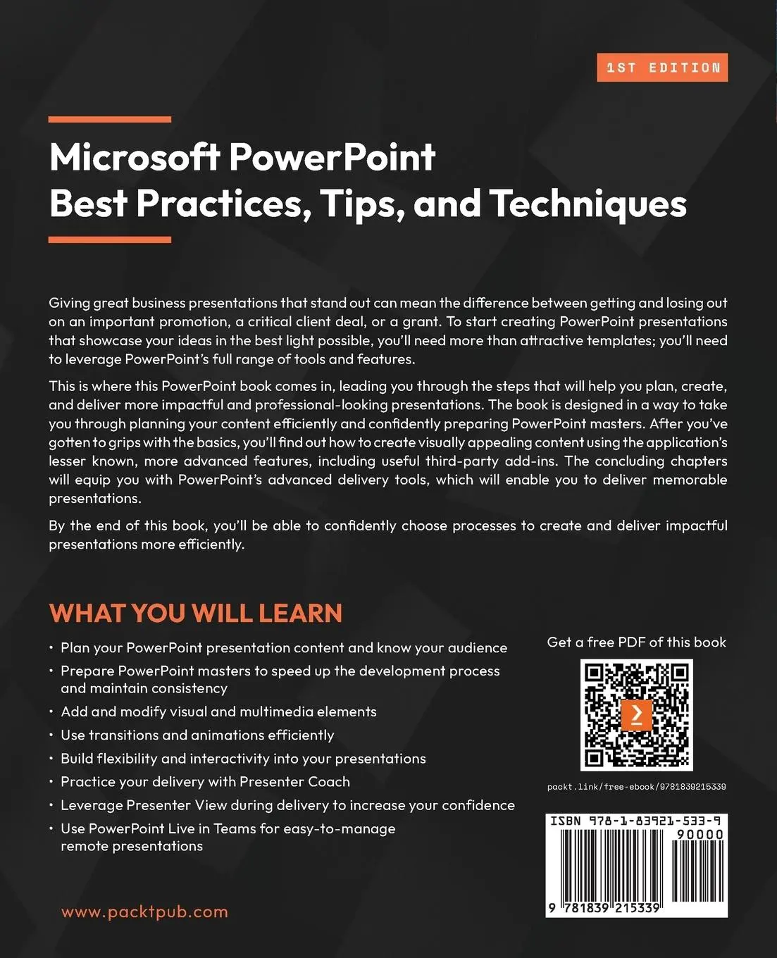 Rückseite: 9781839215339 | Microsoft PowerPoint Best Practices, Tips, and Techniques | Bossé