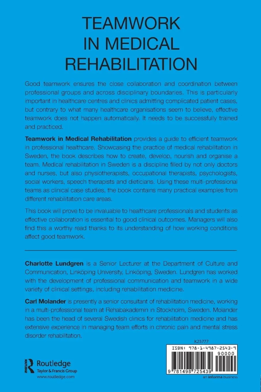 Rückseite: 9781498725439 | Teamwork in Medical Rehabilitation | Charlotte Lundgren (u. a.) | Buch