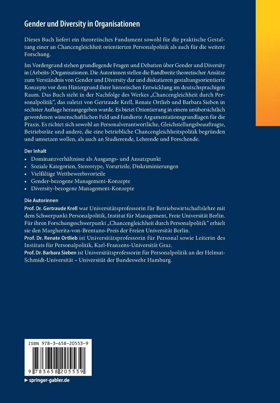 Rückseite: 9783658205539 | Gender und Diversity in Organisationen | Gertraude Krell (u. a.)