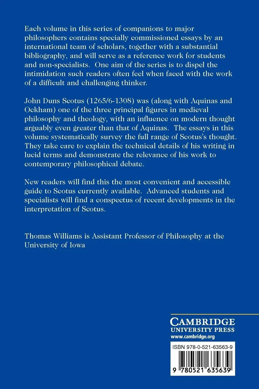 Rückseite: 9780521635639 | The Cambridge Companion to Duns Scotus | Thomas Williams | Taschenbuch