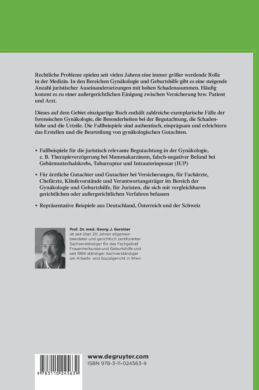 Rückseite: 9783110245639 | Forensische Gynäkologie | Gynäkologische Gutachten im Verfahren | Buch